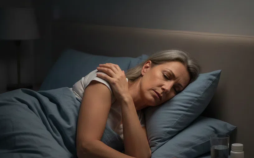 douleur d’épaule la nuit chez une personne allongée sur le côté, gênée au niveau de l’épaule en position de sommeil