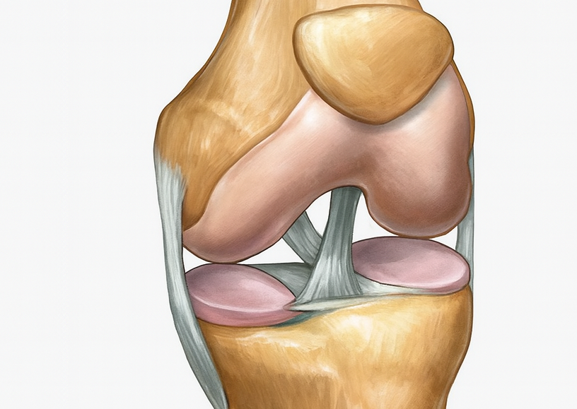 Illustration du genou montrant les ménisques interne et externe et les structures articulaires