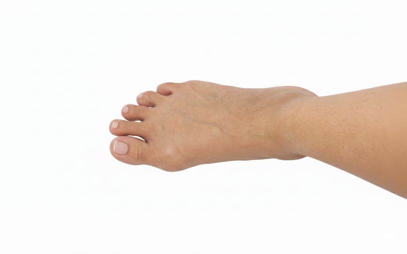 Pied présentant un hallux abducto valgus léger avec déviation du gros orteil