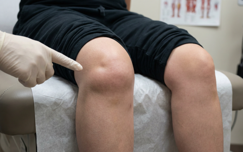 Genou gonflé avec épanchement articulaire responsable d’une difficulté à plier le genou lors d’un examen médical