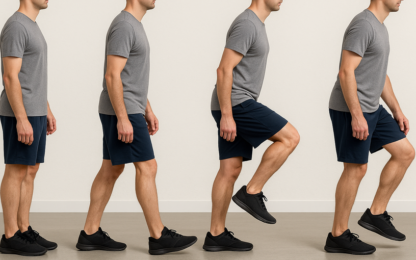 Séquence réaliste montrant les différentes étapes de la flexion du genou, utile pour comprendre la douleur en pliant ou dépliant le genou